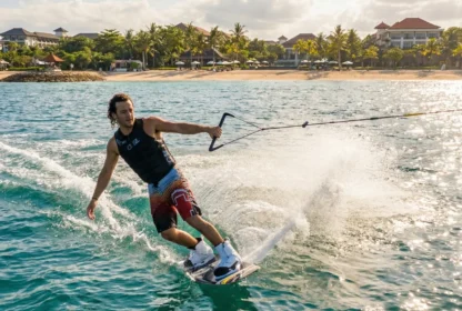 Man wakeboarding in turquoise water at a Bali tropical resort beach – Wakeboard Bali by Bali Water Sports