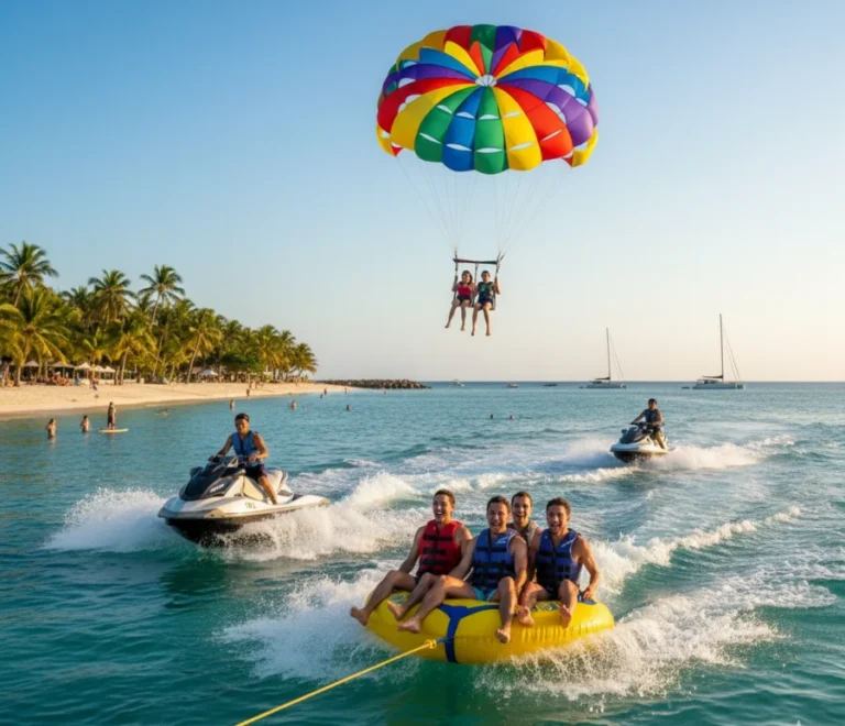 A collection of water sports activity on the ocean.