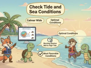 Tidal conditions can affect water depth, ride quality, and underwater visibility—especially for coastal, Jet Ski, and underwater activities