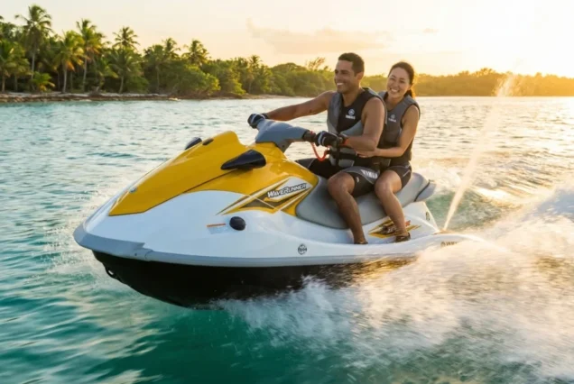 Couple riding Yamaha VX700 on Bali Sea